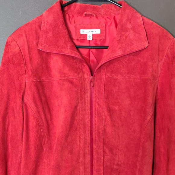 Yvonne La Marie Red Suede Leather Full Zip Jacket Women's SIZE 12 - Picture 2 of 7
